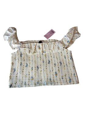 Wild Fable Smocked Floral Off-Shoulder Crop Top White Blue Yellow Size Large